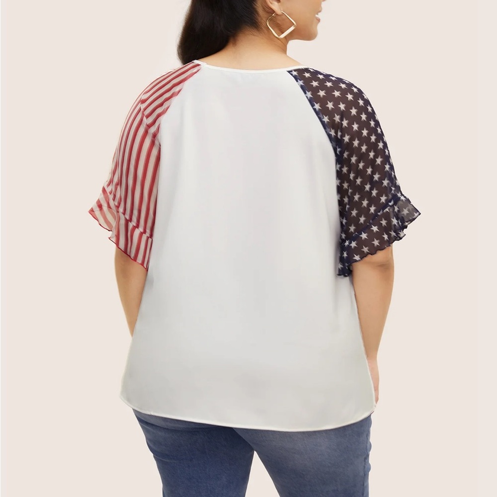 Bloomchic Star & Striped Ruffles Raglan Sleeve Blouse - Picture 4 of 8